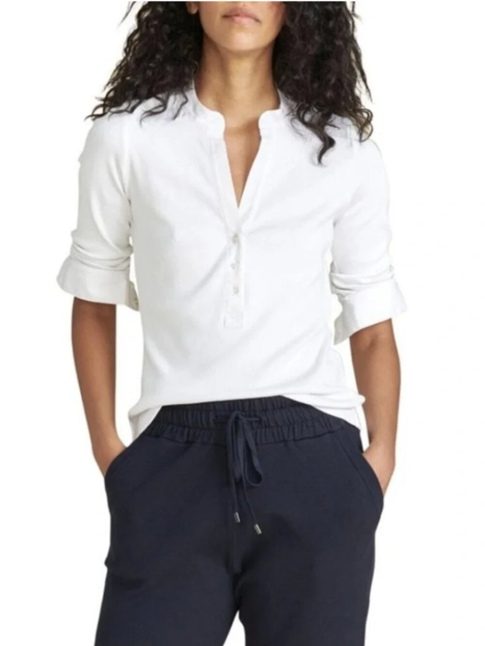 Veronica Beard The Laney Ribbed Henley White M